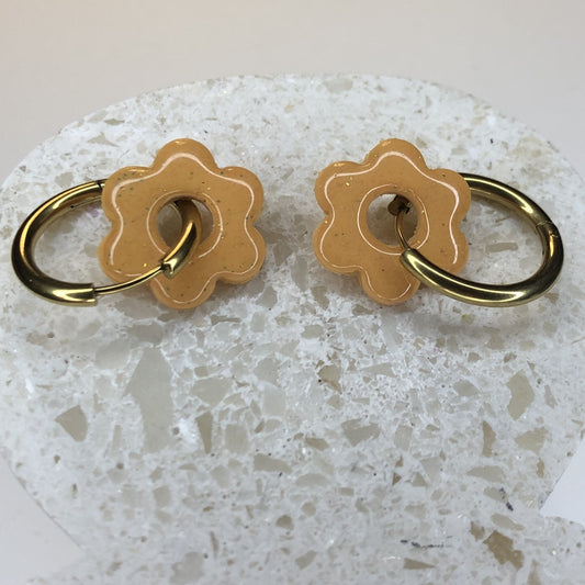 Boucles d'Oreilles Créoles Pampilles Fleurs - Orange Aurore