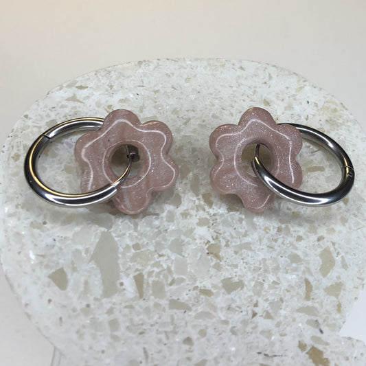 Boucles d'Oreilles Créoles Pampilles Fleurs - Violet Colombin