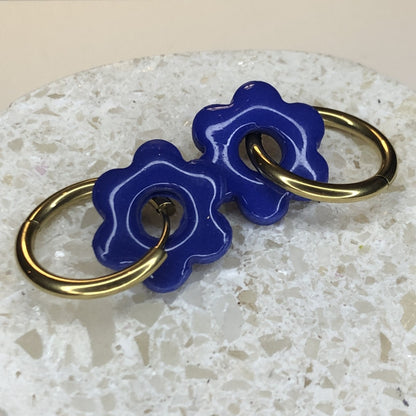 Boucles d'Oreilles Créoles Pampilles Fleurs - Bleu Ultra Marin
