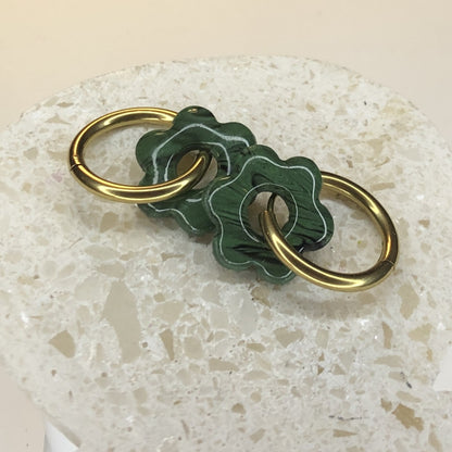 Boucles d'Oreilles Créoles Pampilles Fleurs - Vert Malachite