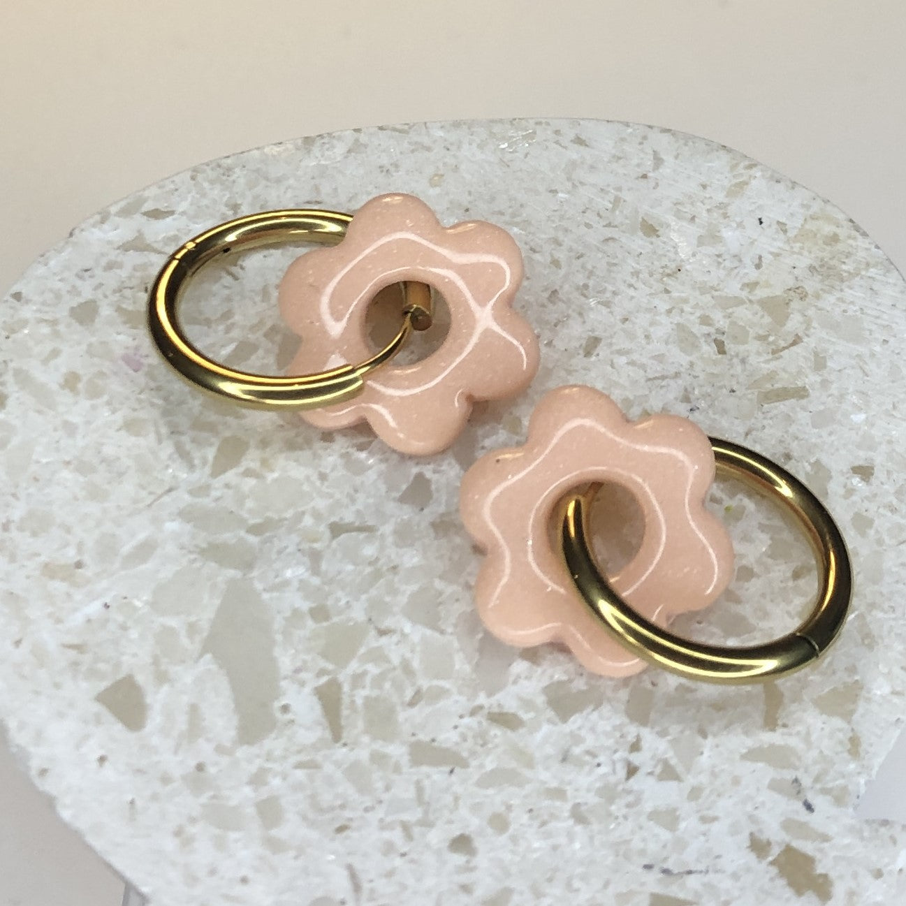 Boucles d'Oreilles Créoles Pampilles Fleurs - Pêche