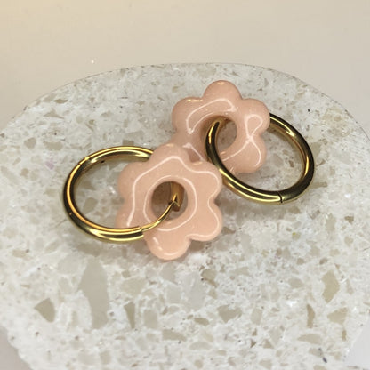 Boucles d'Oreilles Créoles Pampilles Fleurs - Pêche
