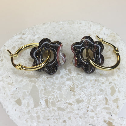 Boucles d'Oreilles Créoles Pampilles Fleurs - Nuit Voilée
