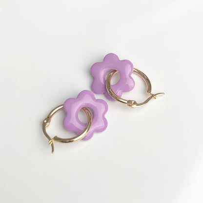 Boucles d'Oreilles Créoles Pampilles Fleurs - Lilas