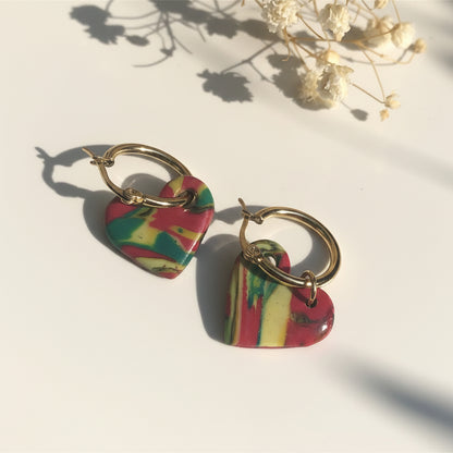 Boucles d'Oreilles Créoles Pampilles Cœurs - Multicolores