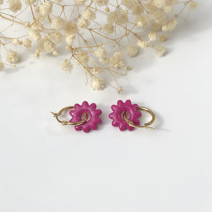 Boucles d'Oreilles Créoles Pampilles Fleurs - Violet
