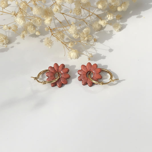 Boucles d'Oreilles Créoles Pampilles Fleurs Marguerite - Cuivre