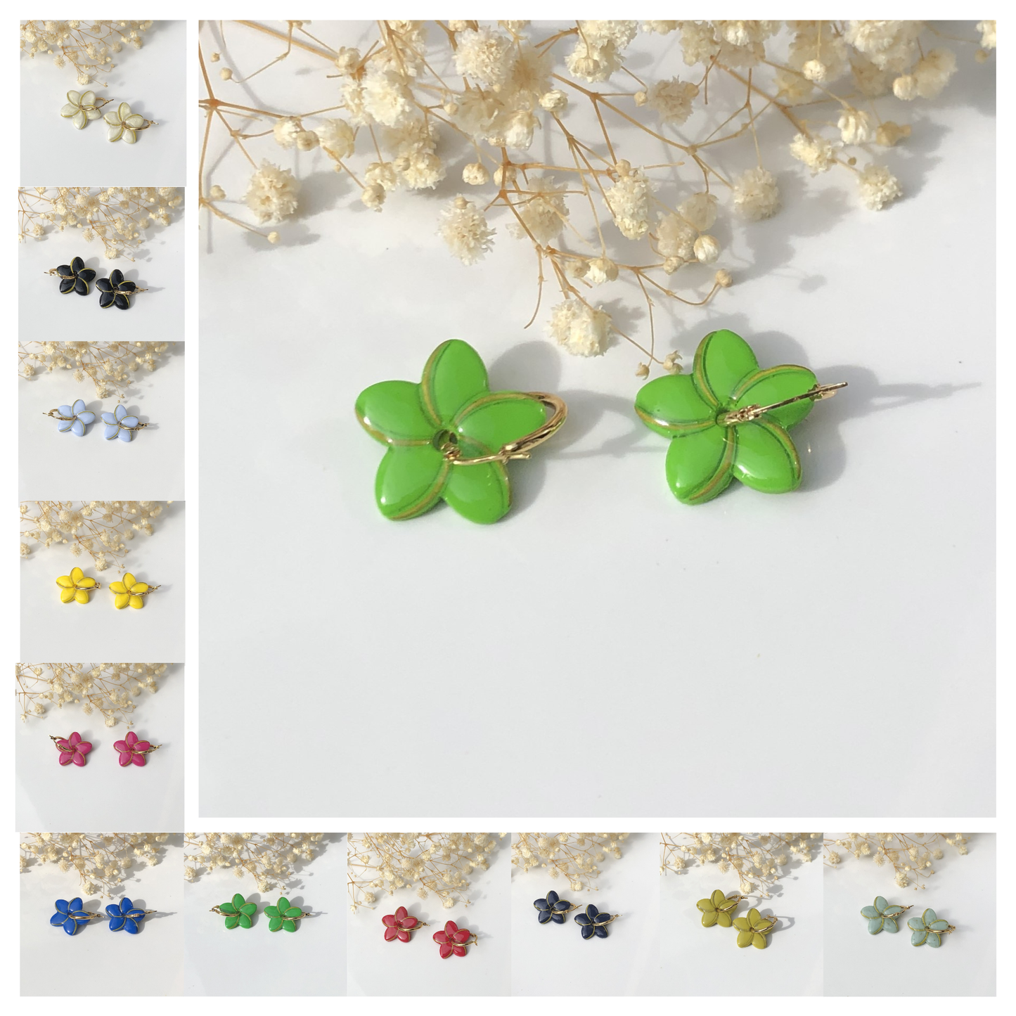 Boucles d'Oreilles Créoles Pampilles Fleurs Jonquilles - Interchangeables