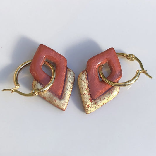 Boucles d'Oreilles Créoles Pampilles Losanges - Cuivre et Or