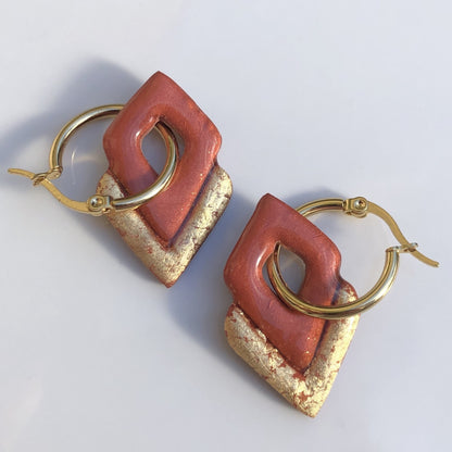 Boucles d'Oreilles Créoles Pampilles Losanges - Cuivre et Or