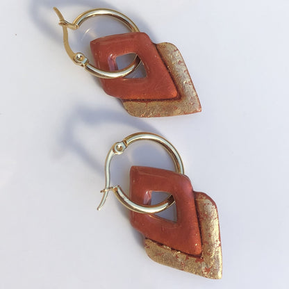 Boucles d'Oreilles Créoles Pampilles Losanges - Cuivre et Or