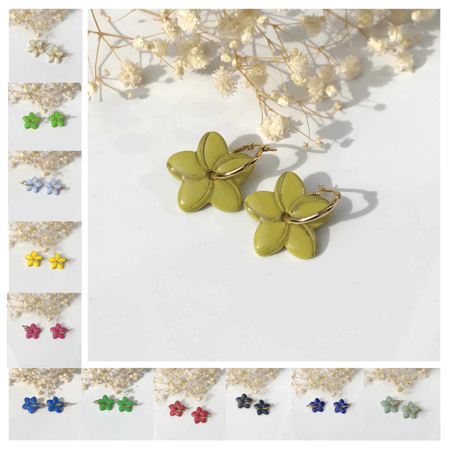 Boucles d'Oreilles Créoles Pampilles Fleurs Jonquilles - Interchangeables