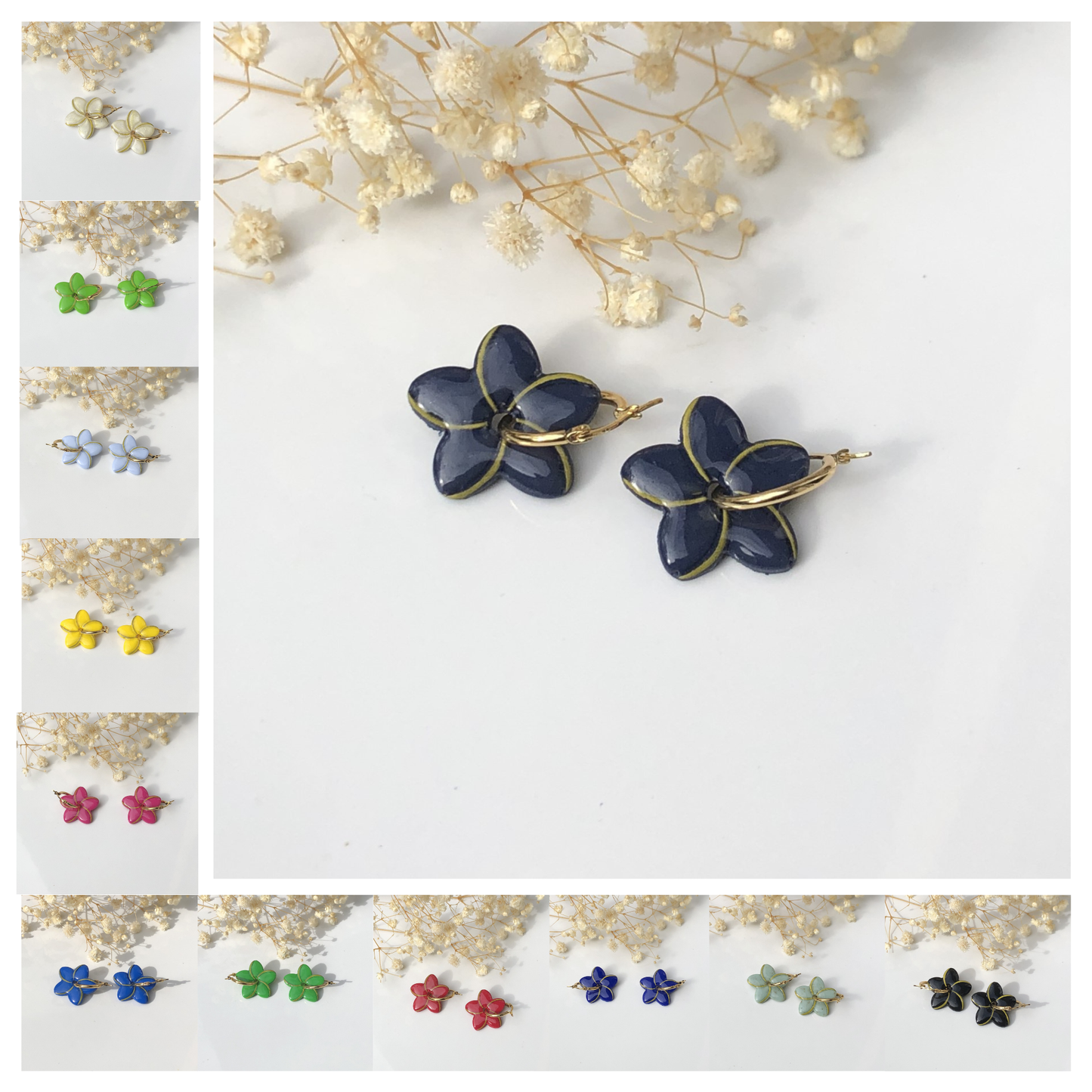 Boucles d'Oreilles Créoles Pampilles Fleurs Jonquilles - Interchangeables