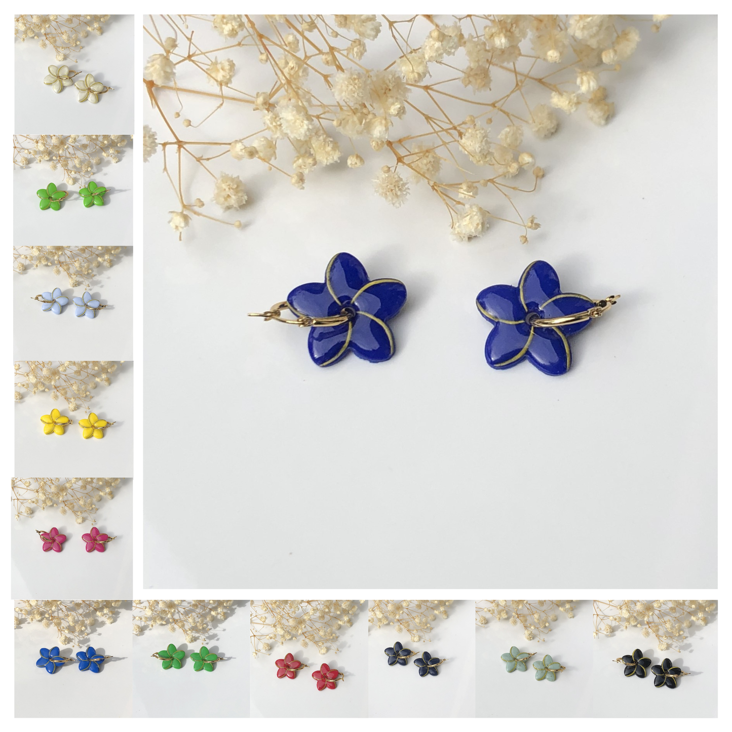 Boucles d'Oreilles Créoles Pampilles Fleurs Jonquilles - Interchangeables