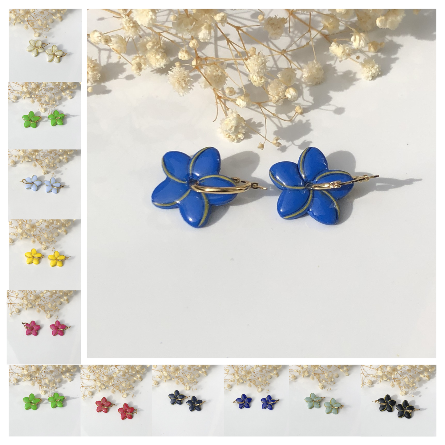Boucles d'Oreilles Créoles Pampilles Fleurs Jonquilles - Interchangeables