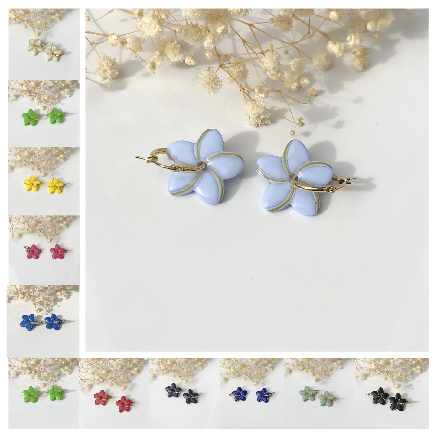 Boucles d'Oreilles Créoles Pampilles Fleurs Jonquilles - Interchangeables