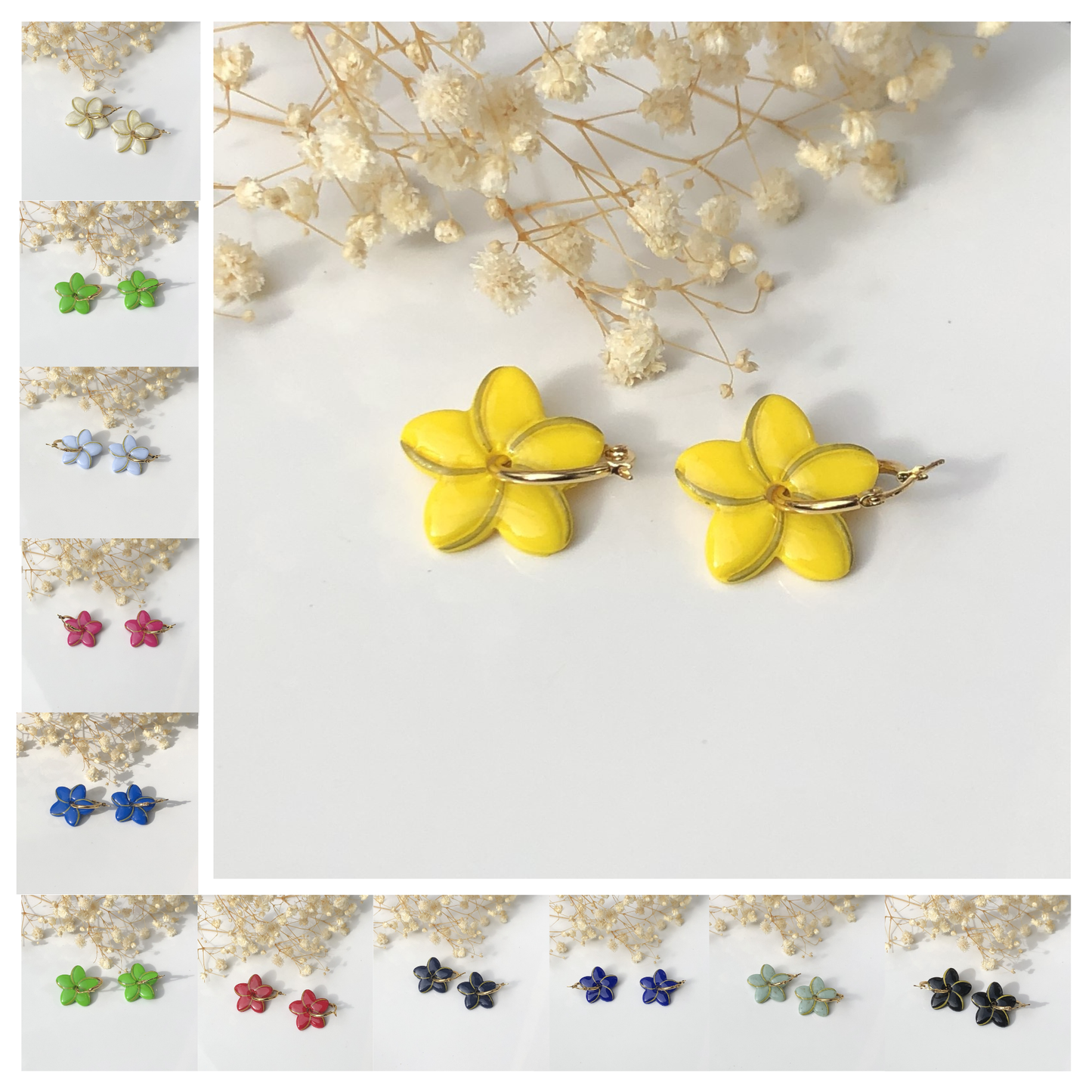 Boucles d'Oreilles Créoles Pampilles Fleurs Jonquilles - Interchangeables