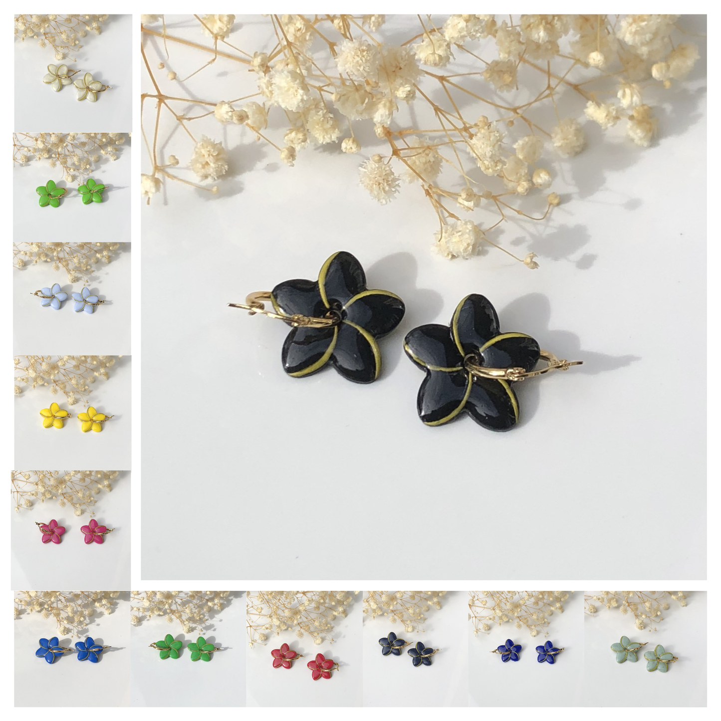 Boucles d'Oreilles Créoles Pampilles Fleurs Jonquilles - Interchangeables