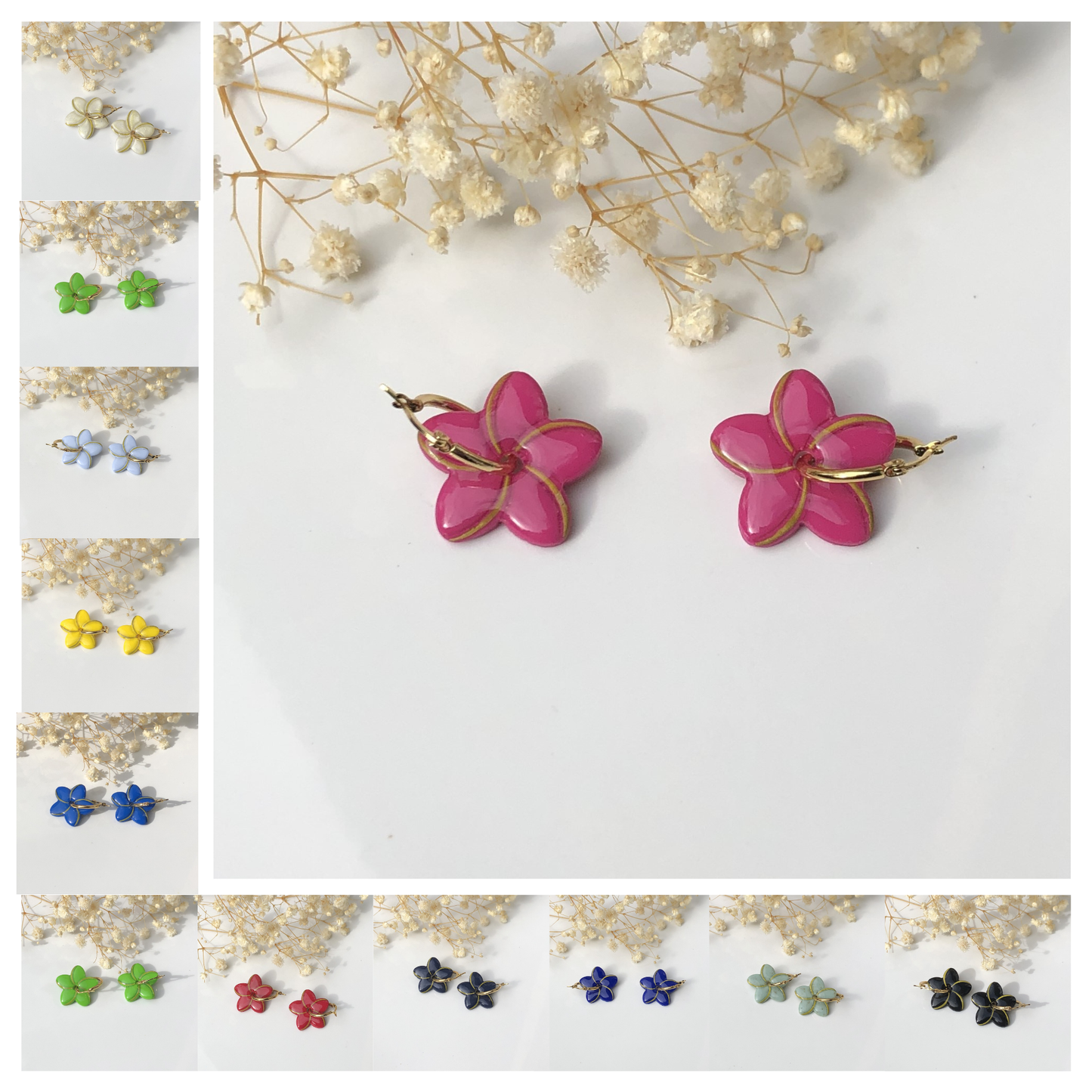 Boucles d'Oreilles Créoles Pampilles Fleurs Jonquilles - Interchangeables