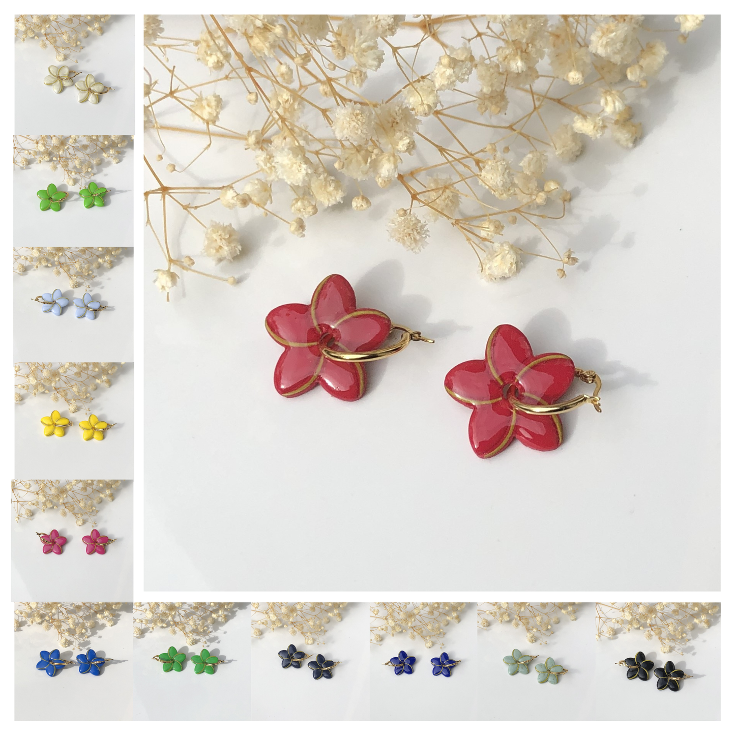 Boucles d'Oreilles Créoles Pampilles Fleurs Jonquilles - Interchangeables
