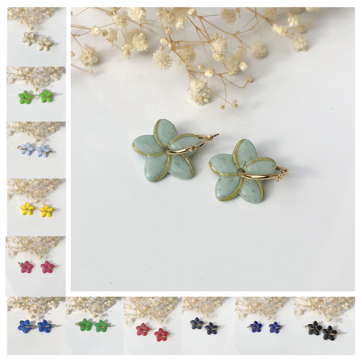 Boucles d'Oreilles Créoles Pampilles Fleurs Jonquilles - Interchangeables