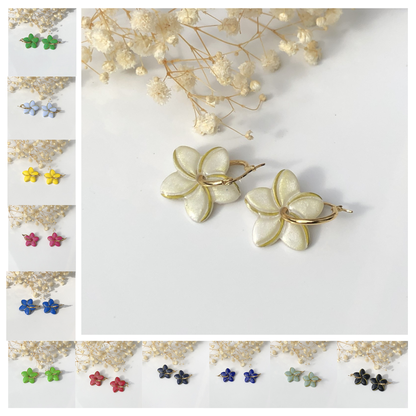 Boucles d'Oreilles Créoles Pampilles Fleurs Jonquilles - Interchangeables