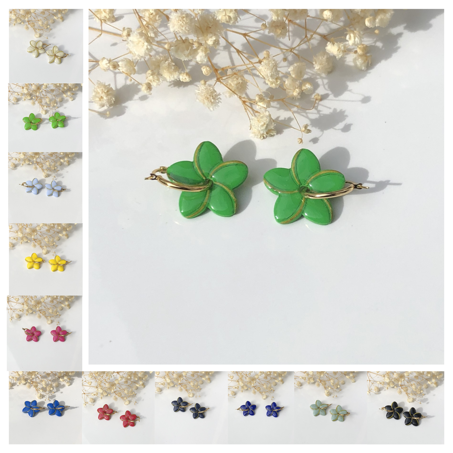 Boucles d'Oreilles Créoles Pampilles Fleurs Jonquilles - Interchangeables