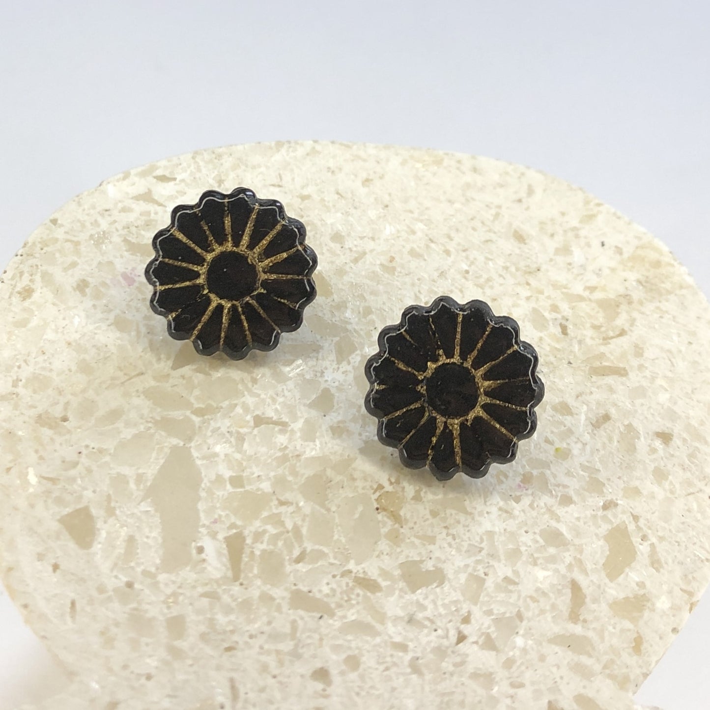 Puces d'Oreilles Fleurs - Noir et Or