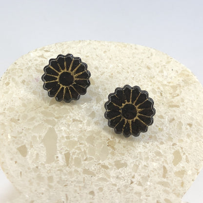 Puces d'Oreilles Fleurs - Noir et Or