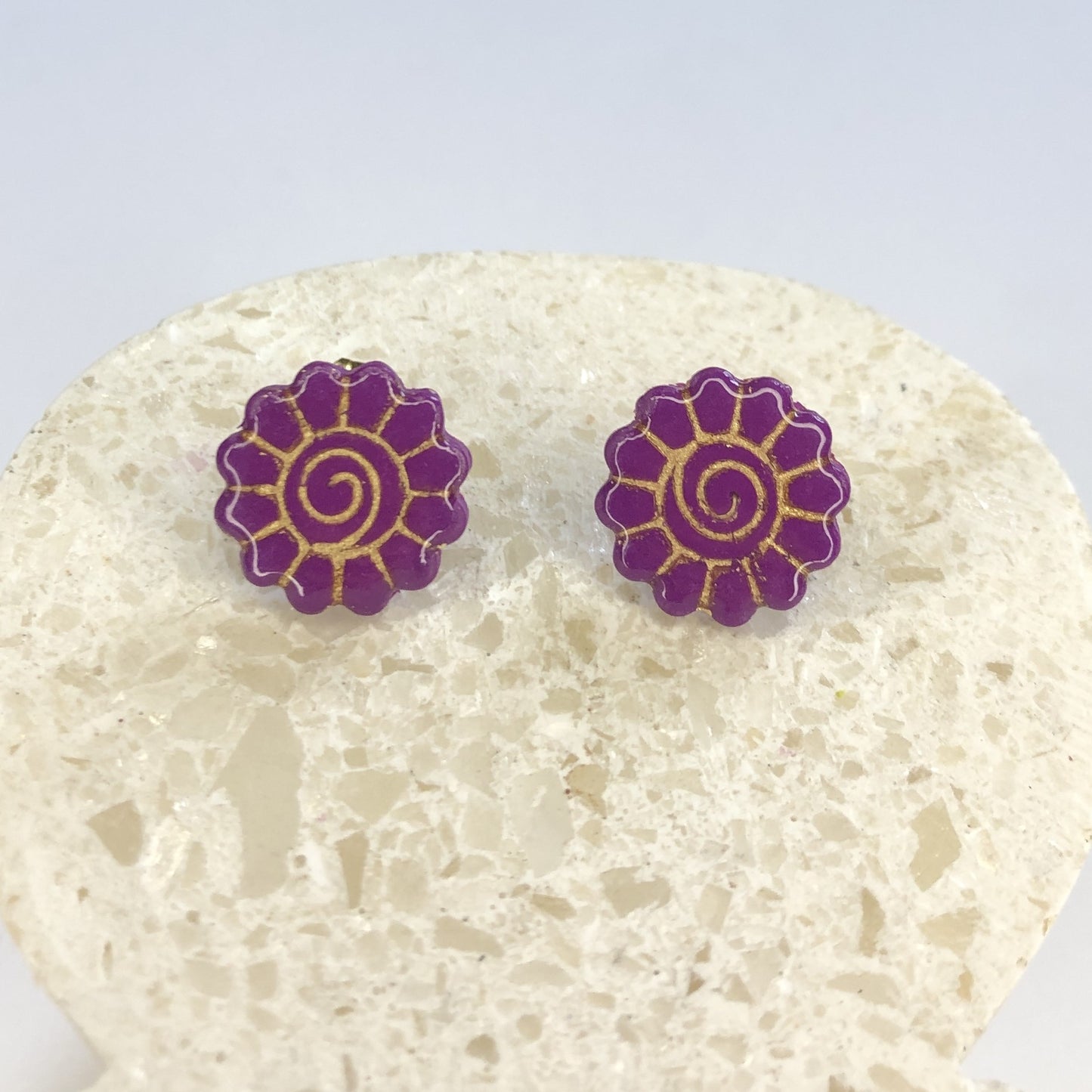 Puces d'Oreilles Fleurs - Violet et Or