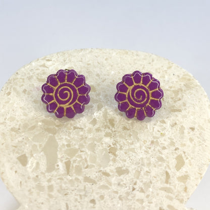 Puces d'Oreilles Fleurs - Violet et Or