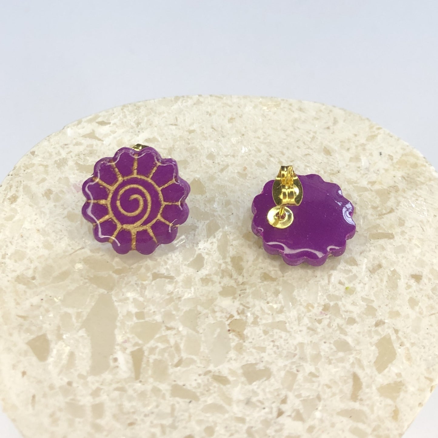 Puces d'Oreilles Fleurs - Violet et Or