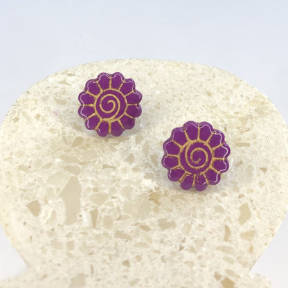 Puces d'Oreilles Fleurs - Violet et Or