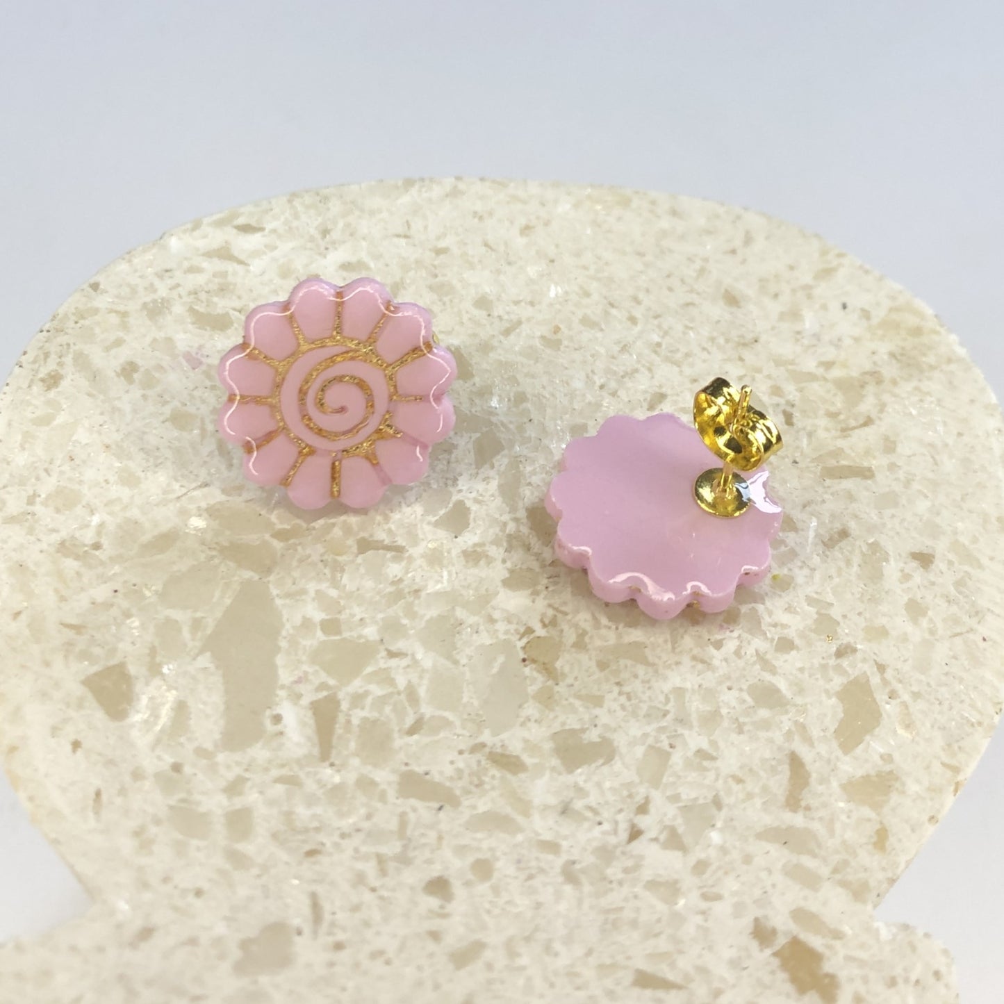 Puces d'Oreilles Fleurs - Rose Light et Or