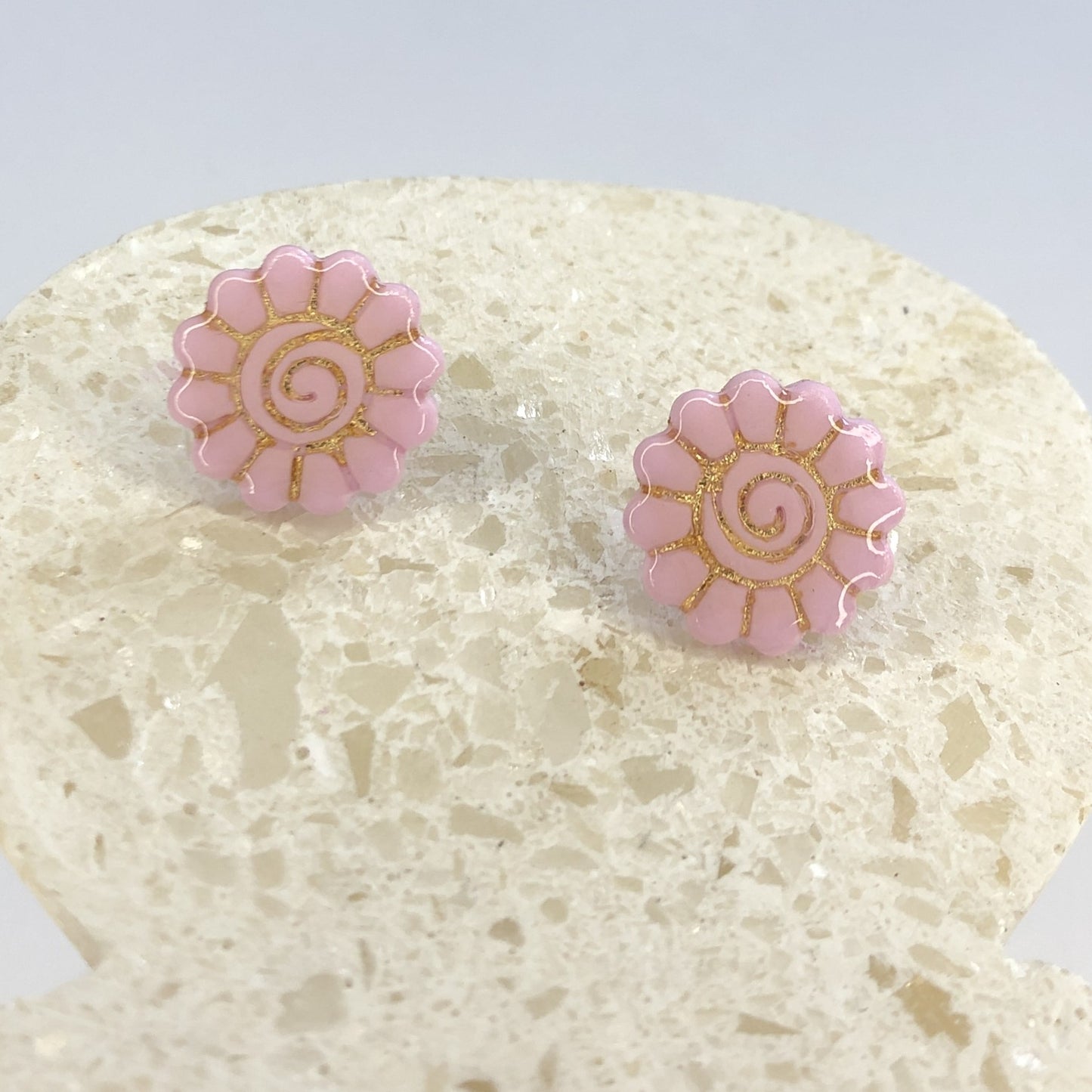 Puces d'Oreilles Fleurs - Rose Light et Or