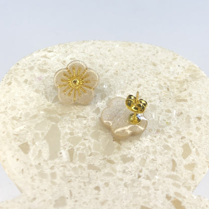 Puces d'Oreilles Fleurs - Beige Or et Or
