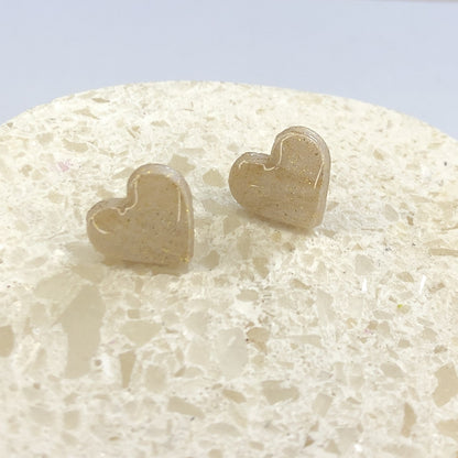 Puces d'Oreilles Cœurs - Beige Or