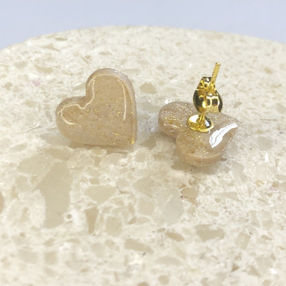 Puces d'Oreilles Cœurs - Beige Or