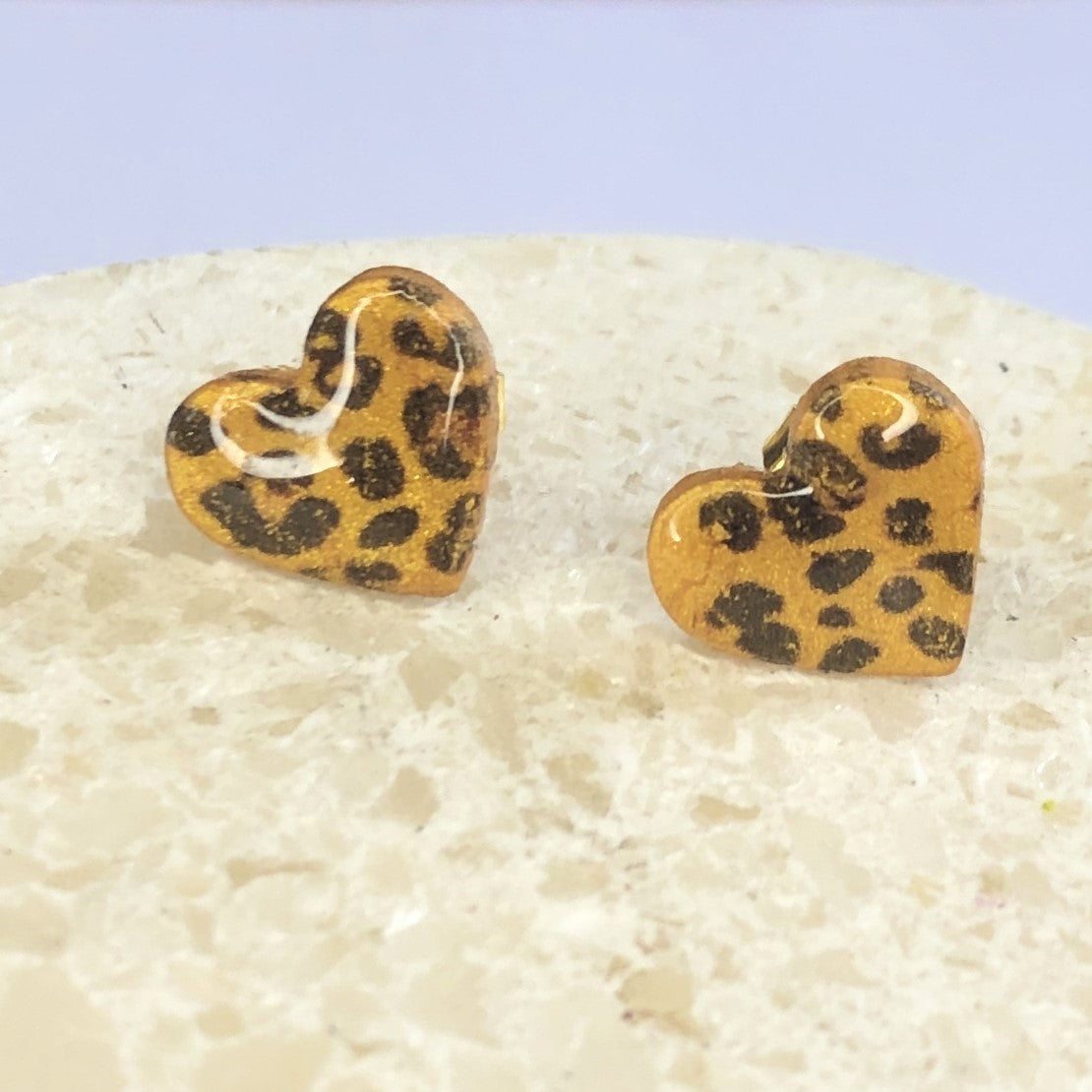 Puces d'Oreilles Cœurs - Jaune Or et Léopard