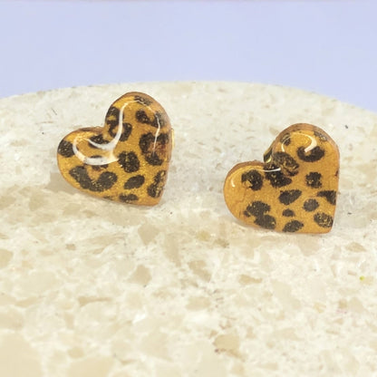 Puces d'Oreilles Cœurs - Jaune Or et Léopard