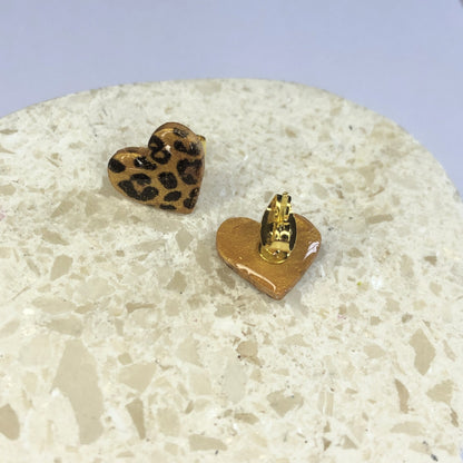 Puces d'Oreilles Cœurs - Jaune Or et Léopard