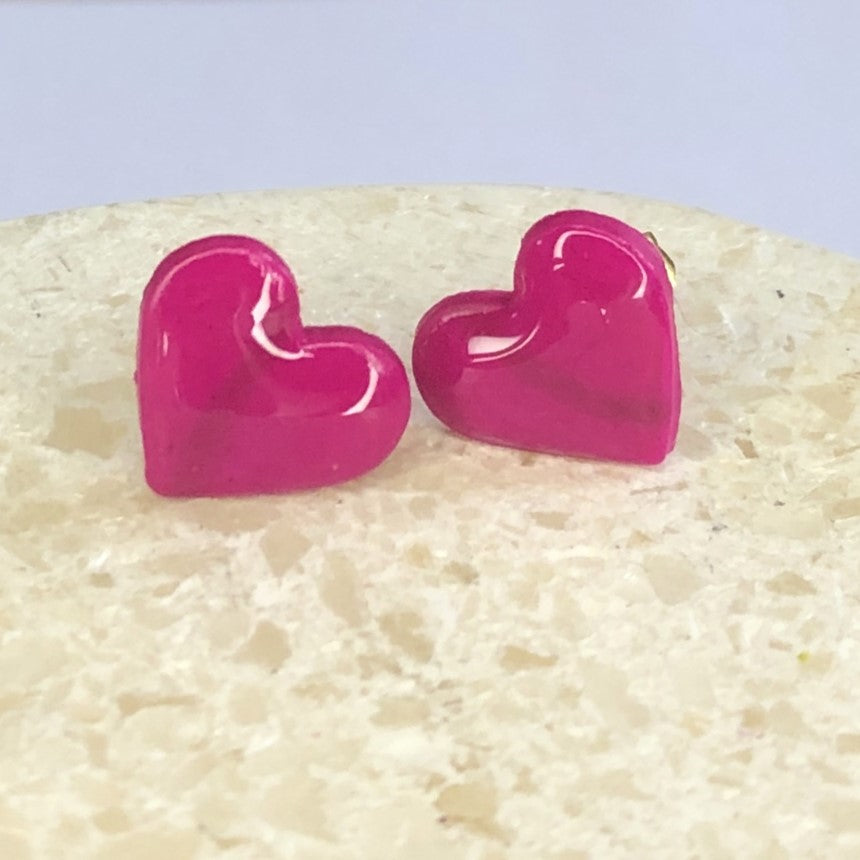 Puces d'Oreilles Cœurs - Rose Fuchsia et Léopard