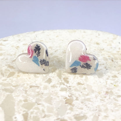 Puces d'Oreilles Cœurs - Blanc Nacré et Léopard