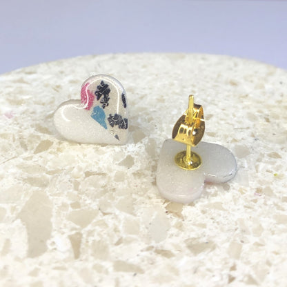 Puces d'Oreilles Cœurs - Blanc Nacré et Léopard