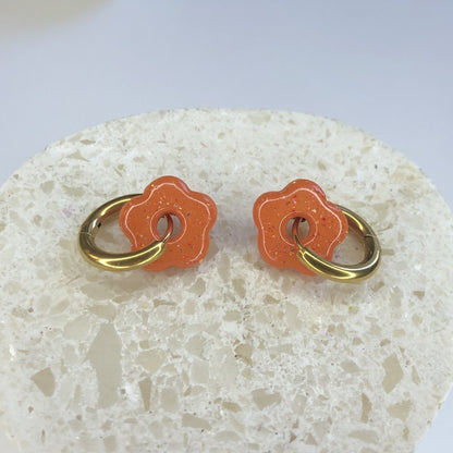Boucles d'Oreilles Créoles Pampilles Small Fleurs - Orange Pailletées