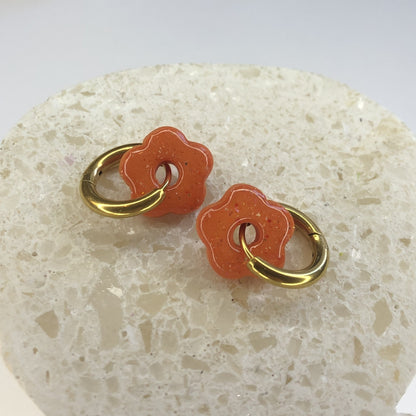 Boucles d'Oreilles Créoles Pampilles Small Fleurs - Orange Pailletées