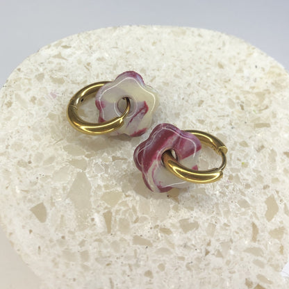Boucles d'Oreilles Créoles Pampilles Small Fleurs - Violet Marbré