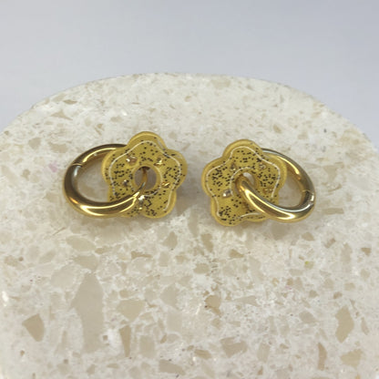 Boucles d'Oreilles Créoles Pampilles Small Fleurs - Beige Pailletées