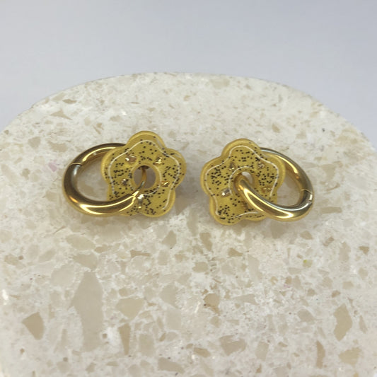 Boucles d'Oreilles Créoles Pampilles Small Fleurs - Beige Pailletées