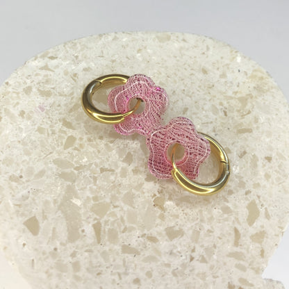 Boucles d'Oreilles Créoles Pampilles Small Fleurs - Rose Métallisé